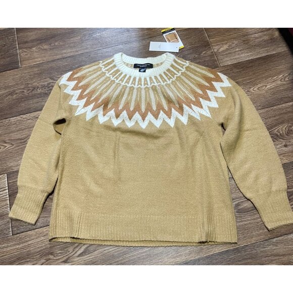 French Connection Essentials Sweater Womens Medium Fair Isle Nordic Camel Brown - Picture 1 of 9
